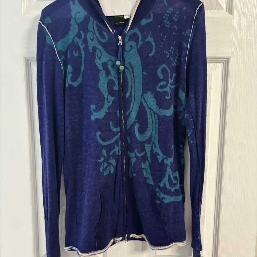 Shanghai Tang Blue Cashmere Hooded Jacket